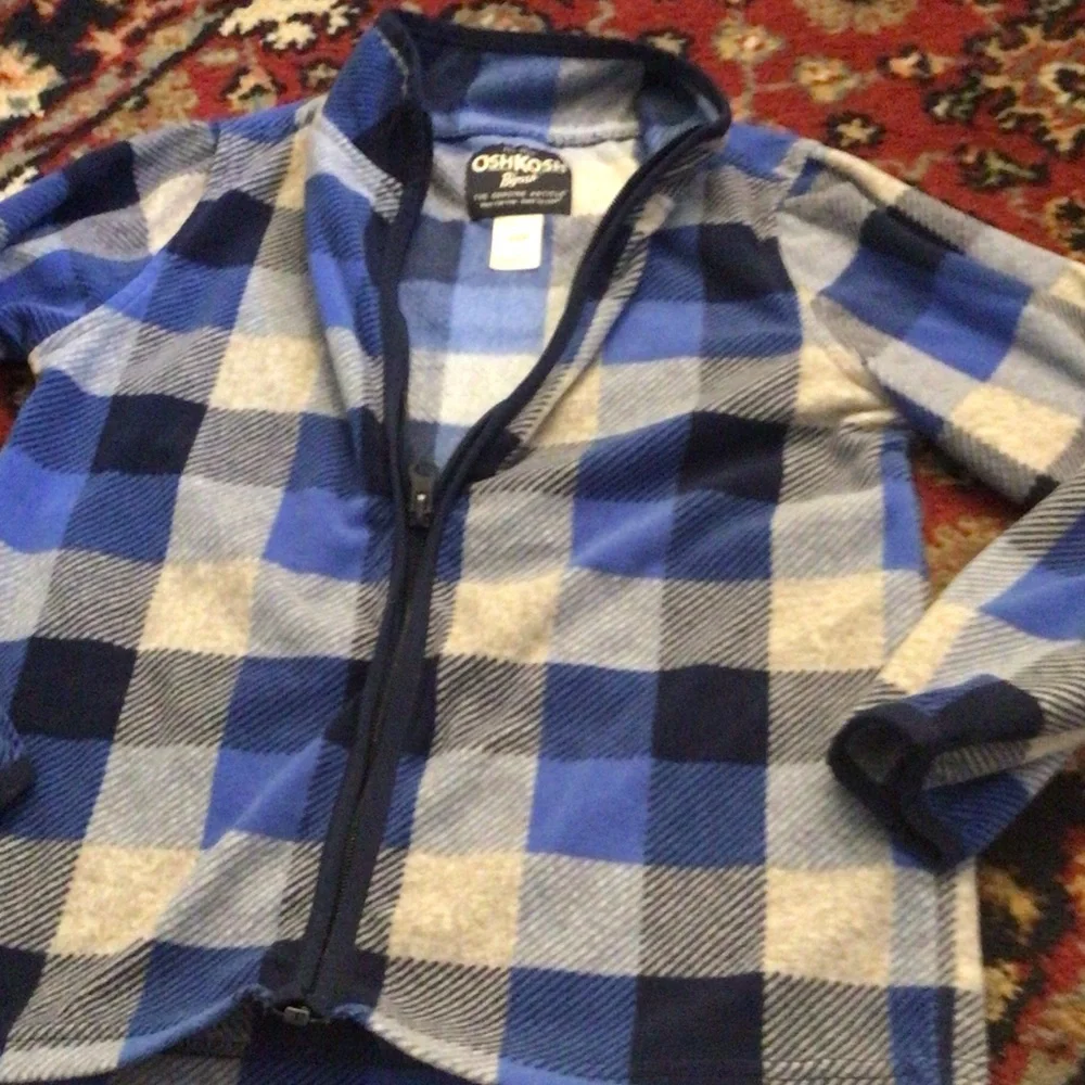 OshKosh B'gosh Blue and Navy Plaid Zip-Up Hoodie